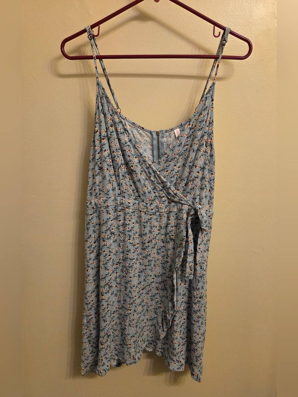 Light Blue Floral Mini Dress Spaghetti Straps XXL Cottagecore Beach Long Blouse